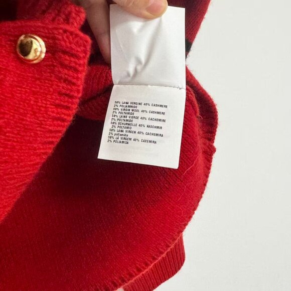 MIU MIU Shetland Knit Cardigan In Red/black - Picture 11 of 11